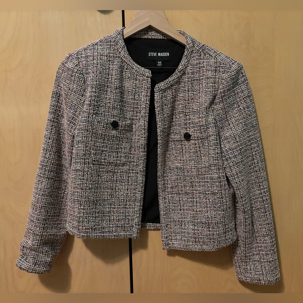 Steve Madden Women's Tweed Jacket - Pink and White 💖